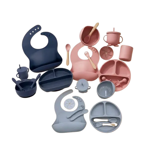 Silicone Baby Feeding Set | Suction Plate, Bowl, Bib, Cup & Spoon, Pink
