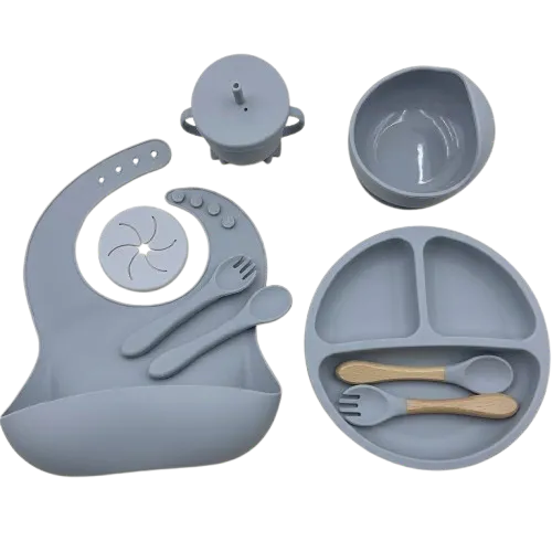 Silicone Baby Feeding Set | Suction Plate, Bowl, Bib, Cup & Spoon, Pink thumbnail 4
