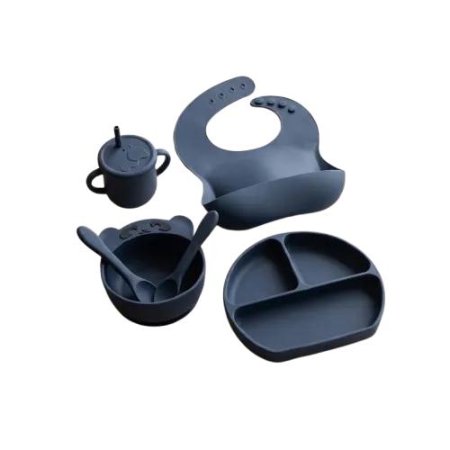 Silicone Baby Feeding Set | Suction Plate, Bowl, Bib, Cup & Spoon, Pink thumbnail 3