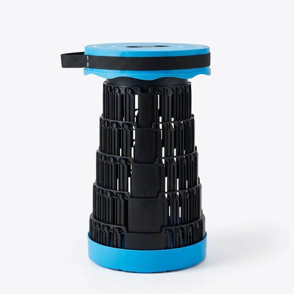 Portable Folding Stool | Telescopic Camping & Fishing Seat, Blue Black thumbnail 4