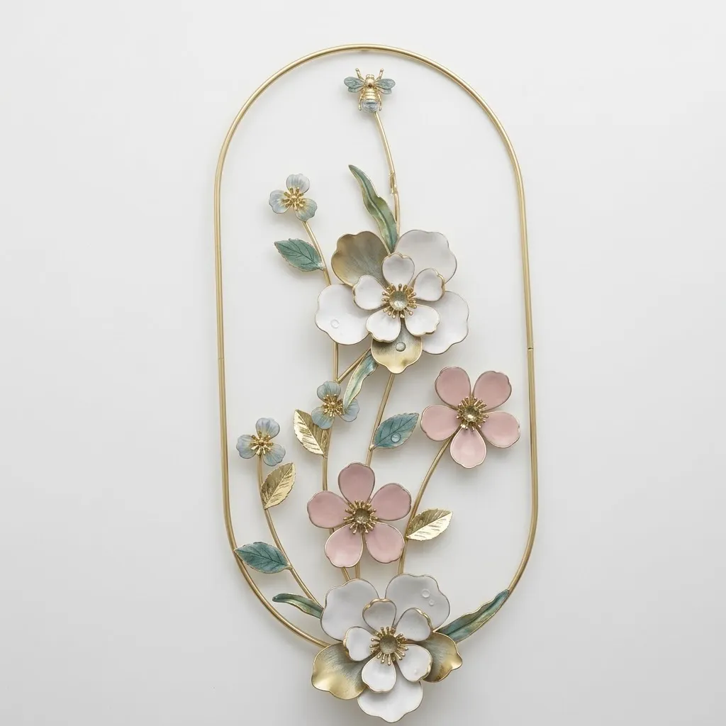  Metal Flower Wall Art | Oval Gold Frame Wall Showpiece for Living Room thumbnail 6