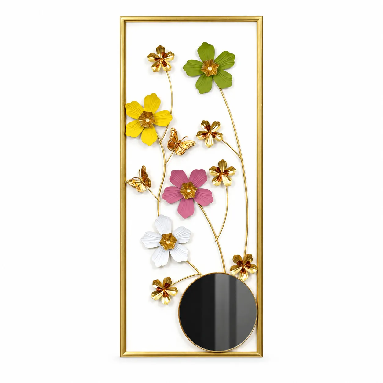  Metal Flower Wall Art | Oval Gold Frame Wall Showpiece for Living Room thumbnail 5