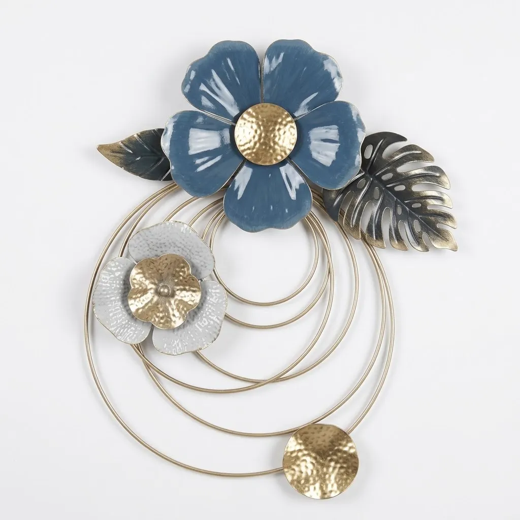  Metal Flower Wall Art | Oval Gold Frame Wall Showpiece for Living Room thumbnail 4
