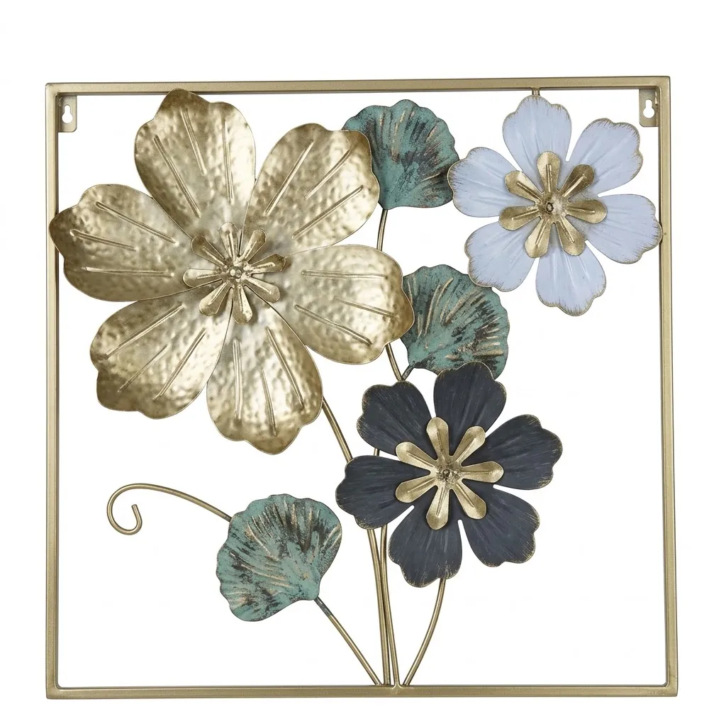  Metal Flower Wall Art | Oval Gold Frame Wall Showpiece for Living Room thumbnail 2