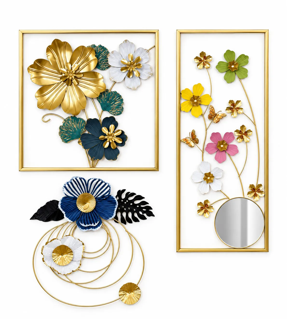  Metal Flower Wall Art | Oval Gold Frame Wall Showpiece for Living Room